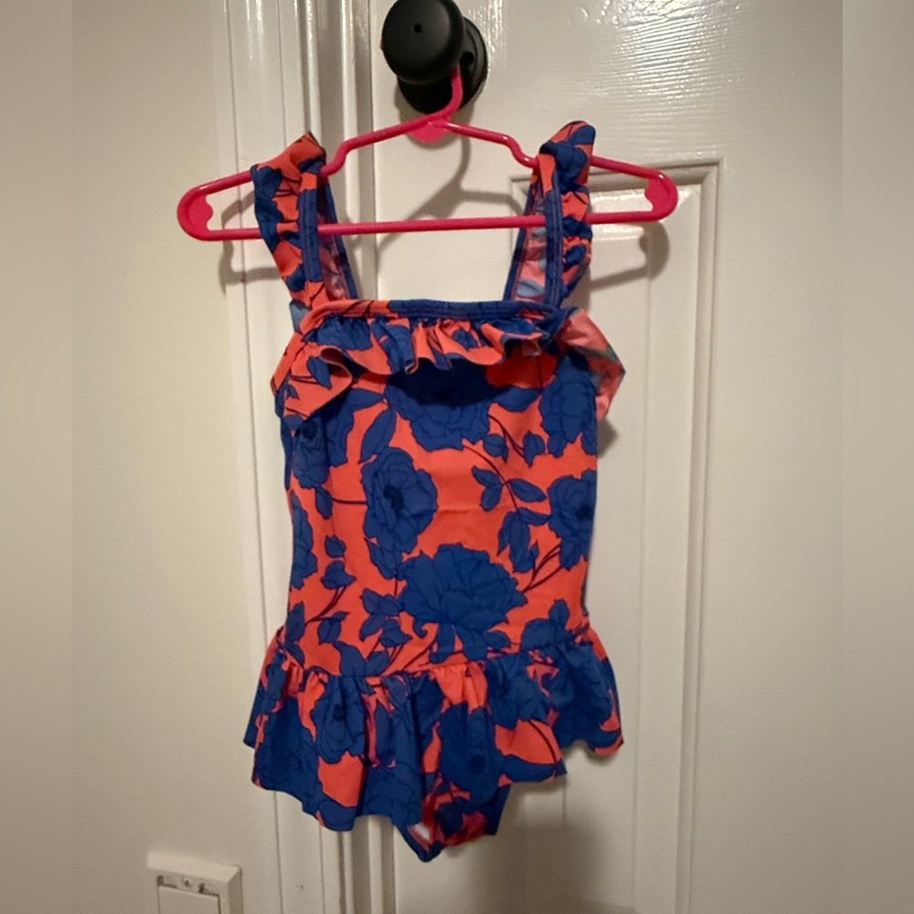 Janie and Jack Blue and Orange Floral Swimsuit